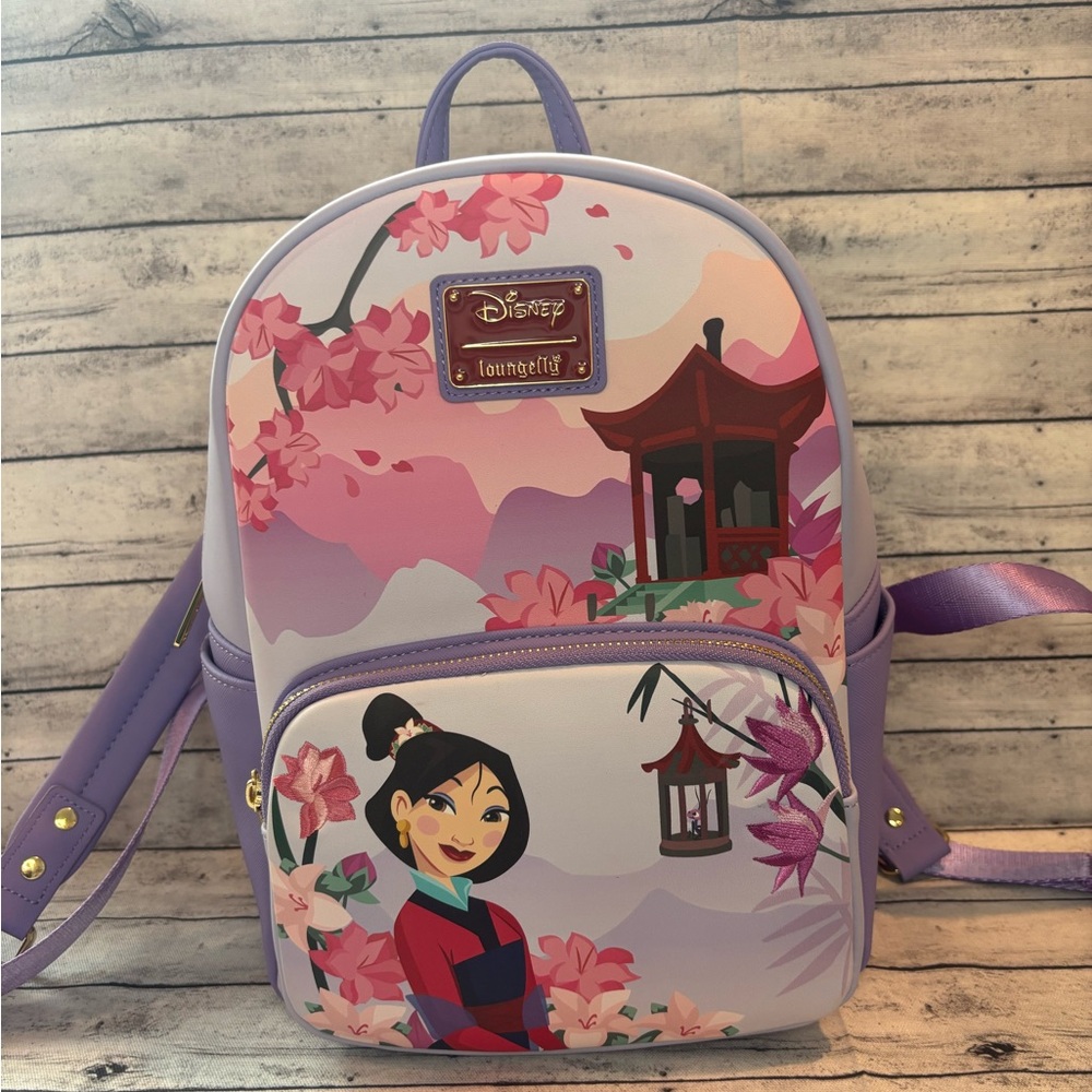 Loungefly Mulan Magnolia Flowers Mini Backpack - Purple and Pink